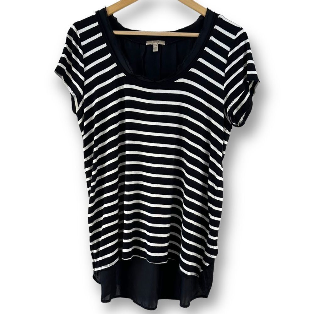 Bordeaux faux layered black and white stripe‎ top size LG